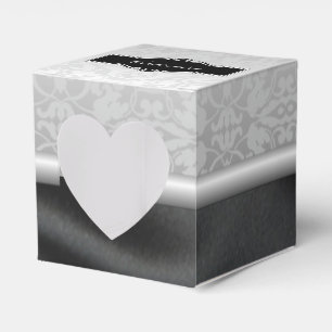 Ballotins Boîte de coeur Damas Noir et Argent personnalisée