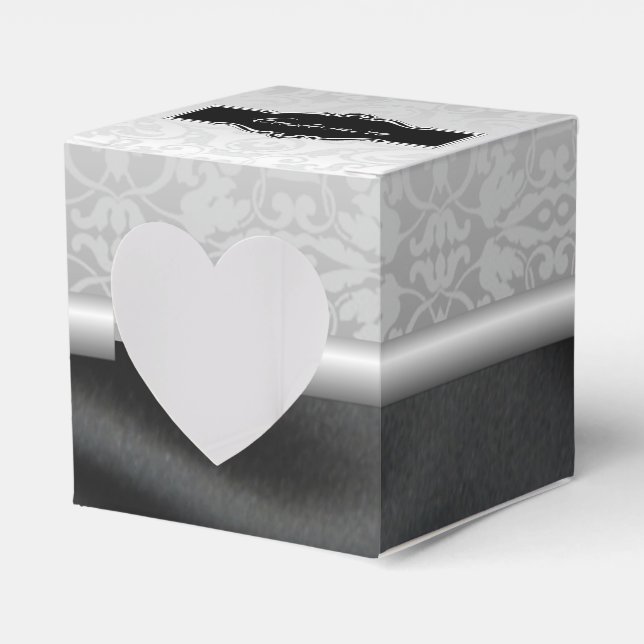 Ballotins Boîte de coeur Damas Noir et Argent personnalisée (Verso)