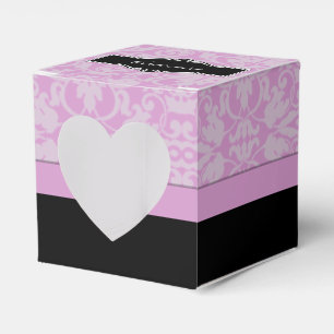 Ballotins Boîte de coeur Damas noire et rose personnalisée