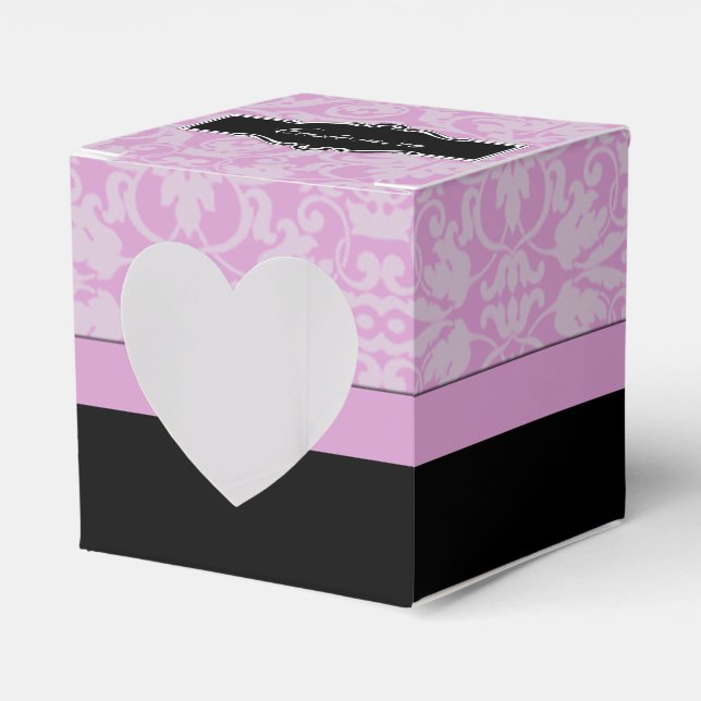Ballotins Boîte de coeur Damas noire et rose personnalisée (Verso)