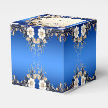 Boîte de faveur à embellissement floral blanc bleu