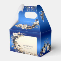 Boîte de Faveur à Embellissement Floral Bleu Blanc