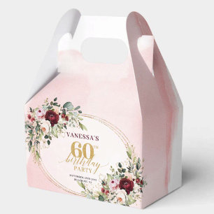 Ballotins Boîte de Faveur d'Anniversaire 60 Ans Marron Rouge