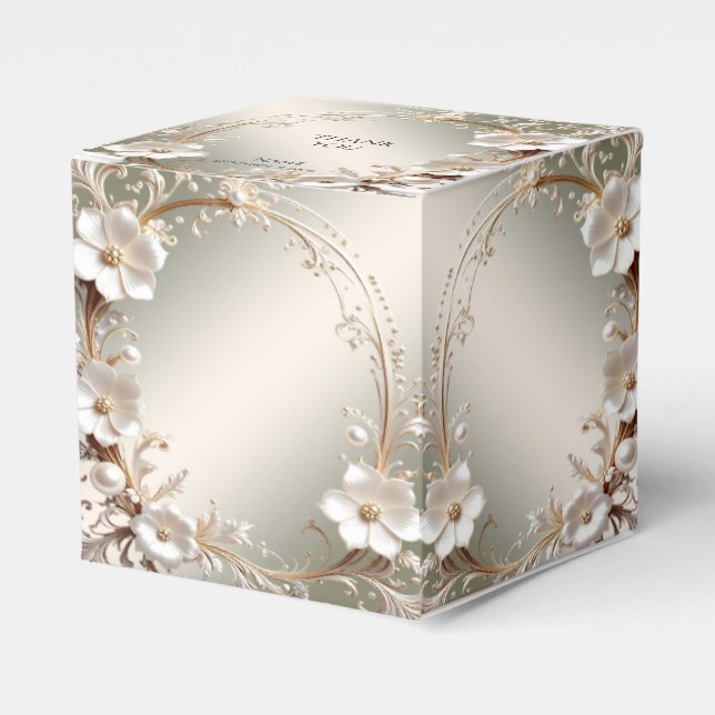 Ballotins Boîte de faveur de cadre floral blanc orné (Verso)