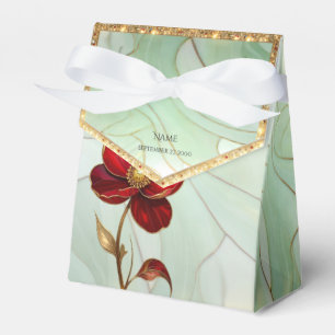 Ballotins Boîte de Faveur de Fleur Rouge en Verre Coloré