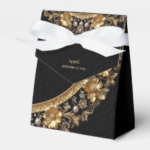 Boîte de faveur de fleurs ornées dorées
