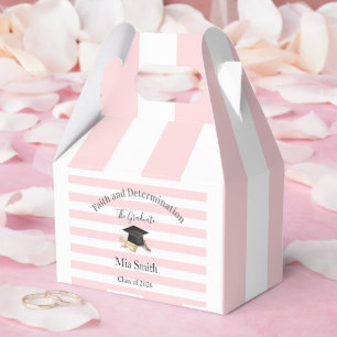 Ballotins Boîte de faveur de Gable rose rayée diplômée 2026