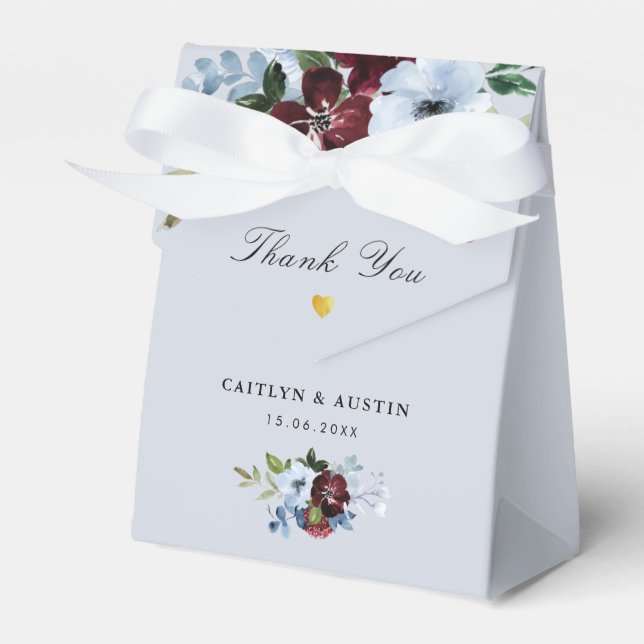 Ballotins boîte de faveur de mariage à fleurs bleu bordeaux  (Verso)
