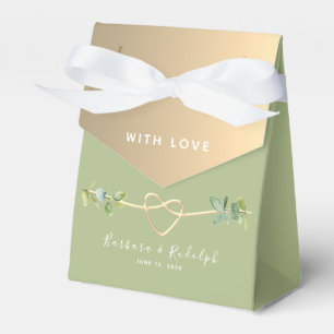 Ballotins Boîte de faveur de mariage verte et dorée