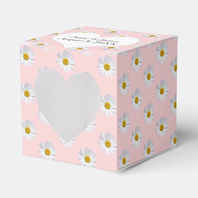 Ballotins Boîte de faveur rose blush avec des marguerites (Verso)