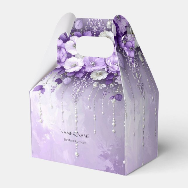 Ballotins Boîte de Faveurs de Fleurs Violettes avec Perles P (Verso)