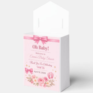 Ballotins Boîte de faveurs pour Baby Shower Ruban rose flora