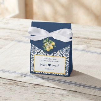 Ballotins Boîte de Mariage en Carrelage Bleu Citron Méditerr