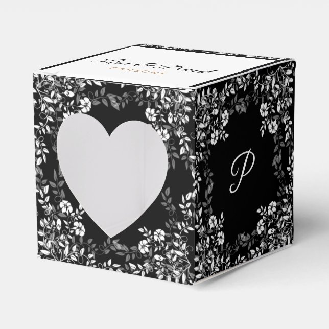 Ballotins Boîte de mariage florale noire et blanche (Verso)