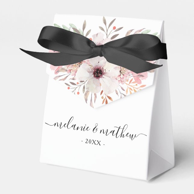 Ballotins Boîte de mariage florale rose blanche personnalisé (Verso)