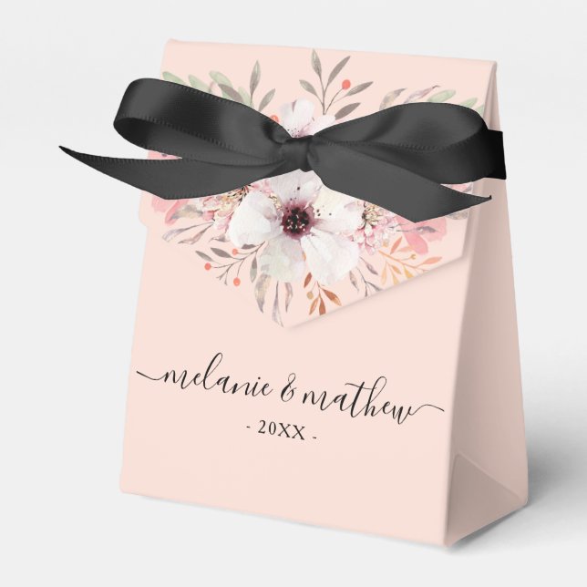 Ballotins Boîte de mariage florale rose-rose personnalisée (Verso)
