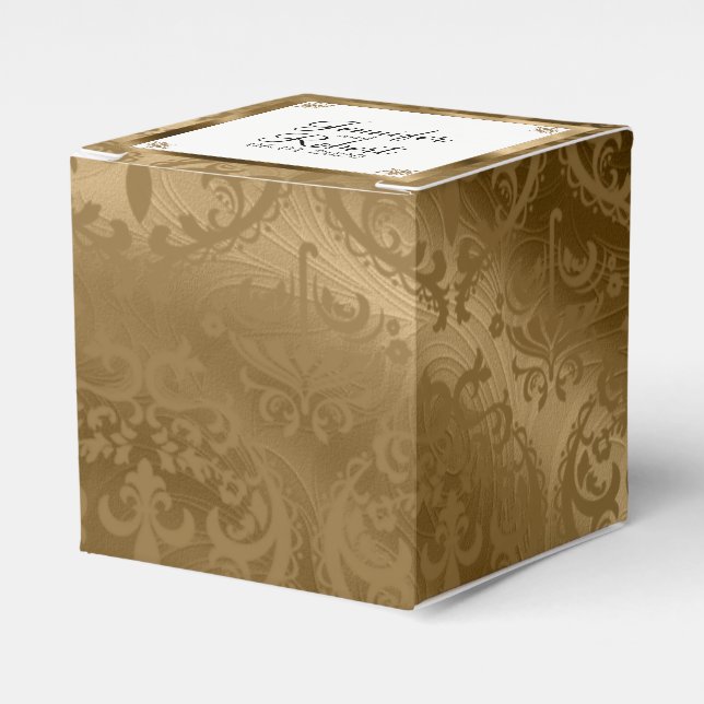 Ballotins Boîte de mariage Gold Damask Silk Posh Wedding Fav (Verso)