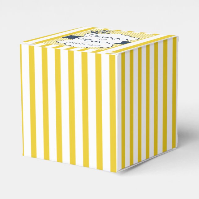 Ballotins Boîte de mariage moderne en bande bleue et jaune (Verso)