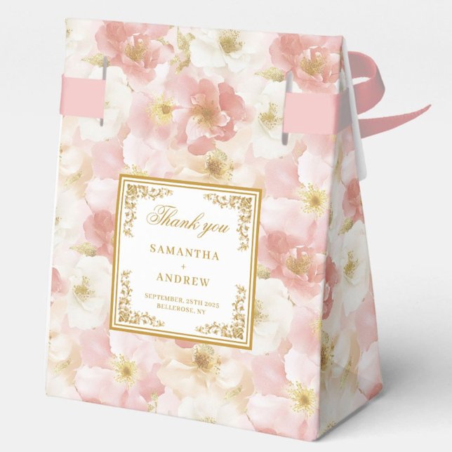 Ballotins Boîte de Merci de Mariage en or noir romantique (Romantic Blush Ivory Gold Wedding Thank You Box)