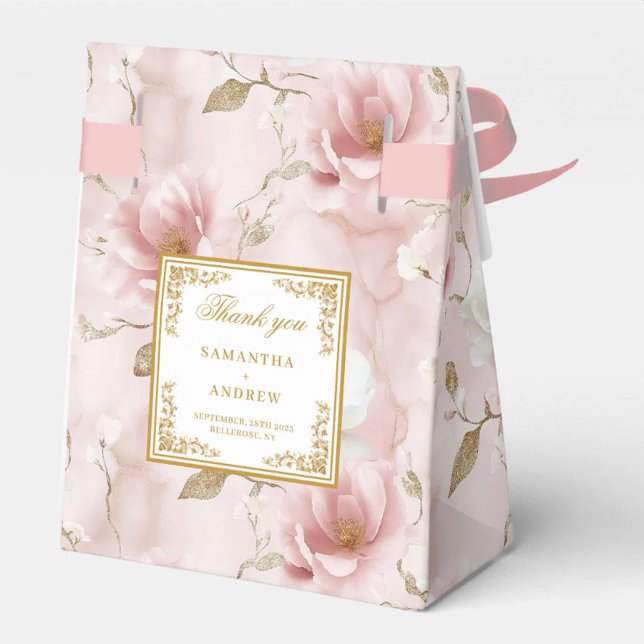 Ballotins Boîte de Merci en Mariage en or blanc élégant (Stylish Blush Ivory Gold Wedding Thank You Box)