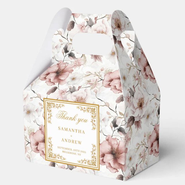 Ballotins Boîte de réception classique couleur or rose pâle (Classic dusty pink gold floral wedding favor box)