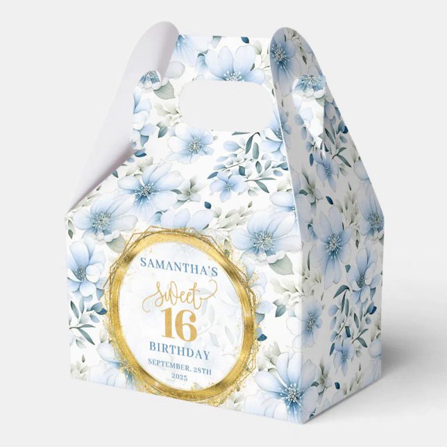 Ballotins Boîte de réception Dusty Blue Sweet 16 Gold Partie (Custom Dusty Blue Sweet 16 Gold Glitter Party Box)