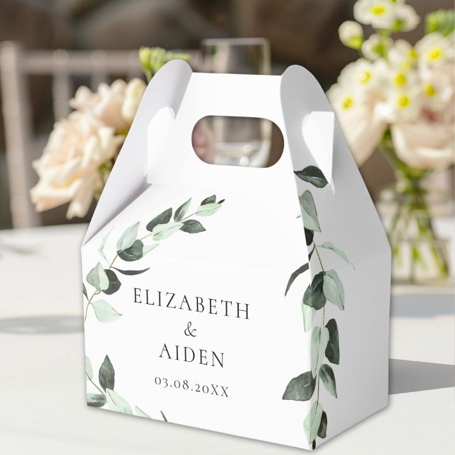 Ballotins Boîte Mariage Eucalyptus Geschenkschachtel (Personalized Eucalyptus Wedding Box Geschenkschachtel with your Name & Date.)