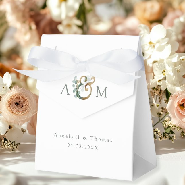 Ballotins Boîte Mariage Eucalyptus Geschenkschachtel (Eucalyptus Wedding Favor Box, Monogram, Ampersand, Botanical, white, green, minimal, modern.)