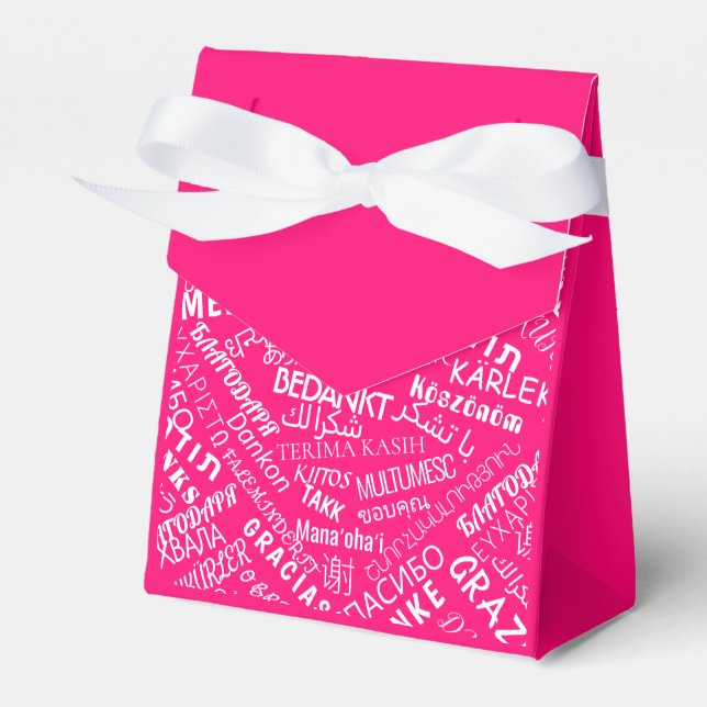 Ballotins Boîtes cadeaux roses avec Multilingual Merci votre (Verso)