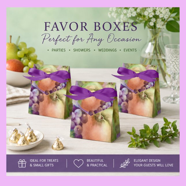 Ballotins Boîtes de bonbons aquarelle verger | Style champêt (Elegant orchard favor boxes for treats, gifts, weddings, harvest parties and celebrations.)