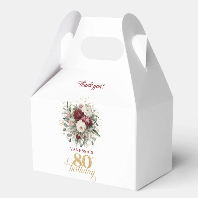 Ballotins Boîtes de Faveur d'Anniversaire 80 Burgundy Blush  (Graceful Blush Burgundy 80th Birthday Favor Box)