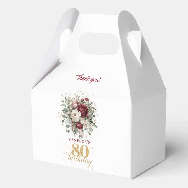 Ballotins Boîtes de Faveur d'Anniversaire Luxe Blush Bourgog (Luxe Blush Burgundy 80th Birthday Favor Box)