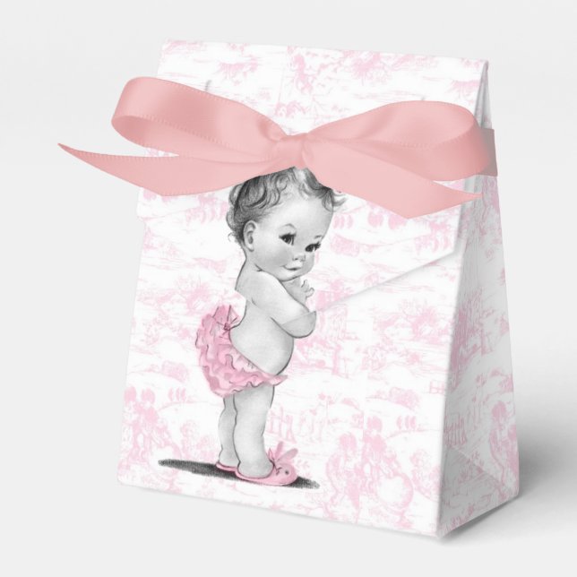 Ballotins Boîtes de faveurs de baby shower en toile rose (Verso)
