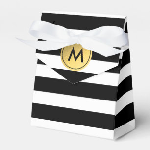Ballotins Boîtes de Fêtes Rayées Noir et Blanc avec Feuille 