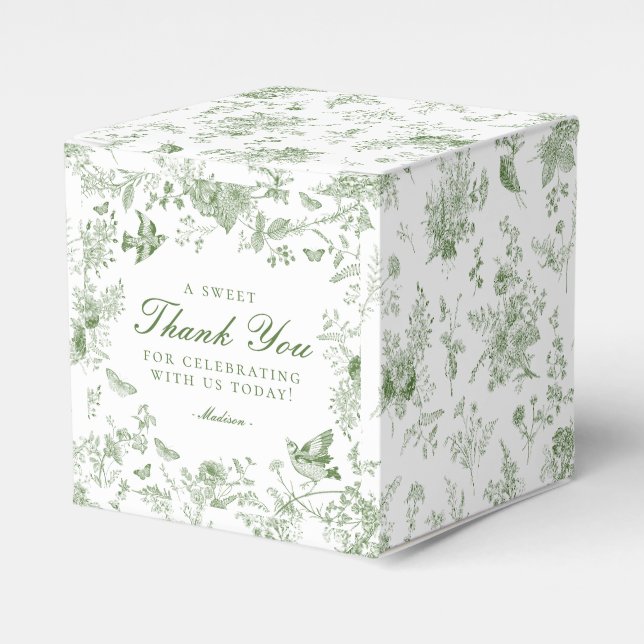 Ballotins Boîtes de friandises florales vert toile de Jouy (Verso)