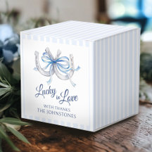 Boîtes de mariage à aquarelle ruban bleu fers à ch