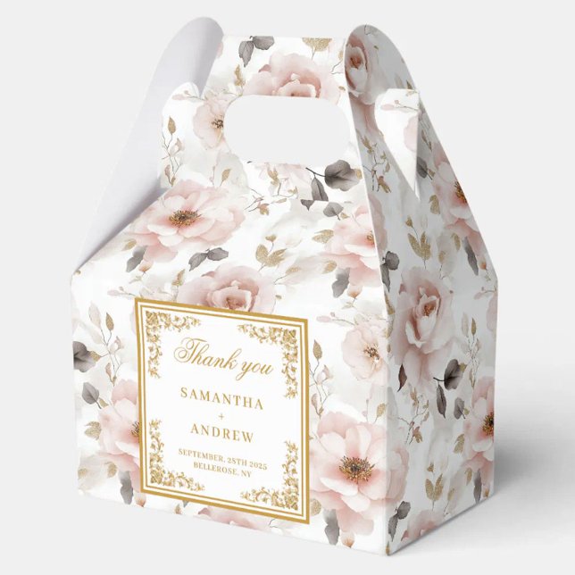 Ballotins Boîtes de mariage florales en ivoire rose roux rus (Rustic dusty pink ivory floral wedding favor boxes)