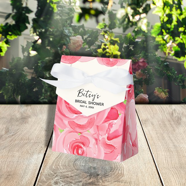 Ballotins Boîtes de style tente à l'aquarelle avec roses (3" x 1.5" x 3.25" tent style ribbon closure favor boxes ready to personalize for your occasion.
)