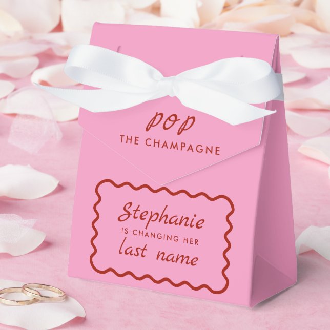 Ballotins Bordure ondulée rose et rouge Pop le Champagne (Mariage)