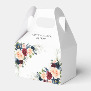 Ballotins Bourgogne et marine Floral Wedding Favor Box
