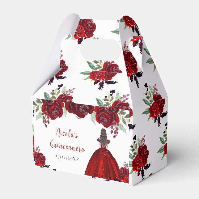 Ballotins Brown Hair Princess Red Floral Quinceanera (Verso)