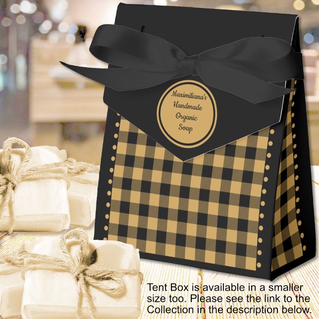 Ballotins Buffalo Check - Noir et Or - Tente 4x2x5 (Buffalo Check - Black and Gold - 4x2x5 Tent Favor Boxes - by Leapfroglisics Shop)