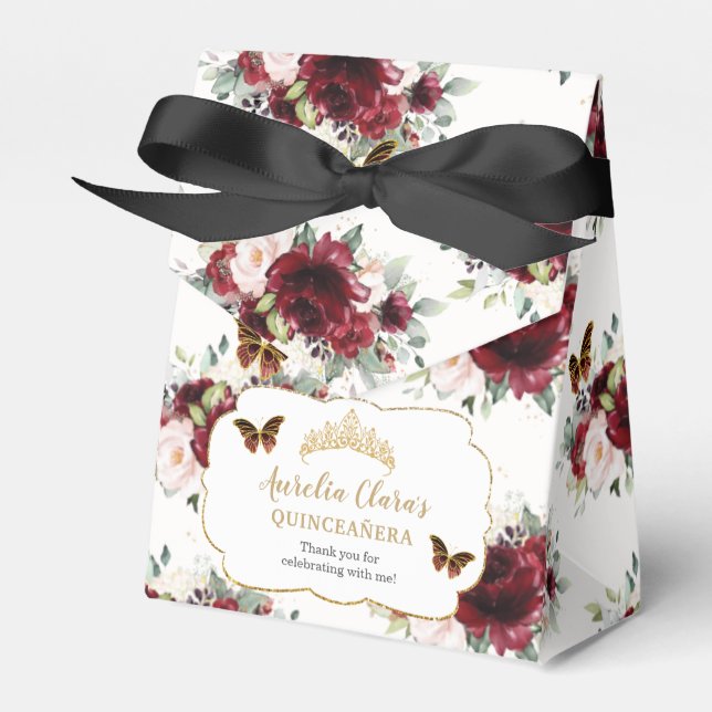 Ballotins Burgundy Blush Floral Quinceañera Tiara Butterfly (Verso)
