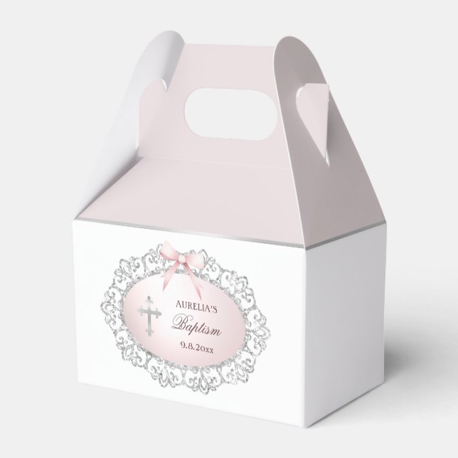 Ballotins Cadre Parties scintillant Argent Bow rose Baptême  (Verso)