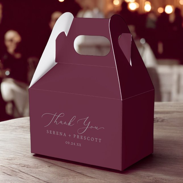 Ballotins Calligraphie argentée délicate | Merci de Bourgogn (Delicate Silver Calligraphy | Burgundy Thank You Favor Boxes)