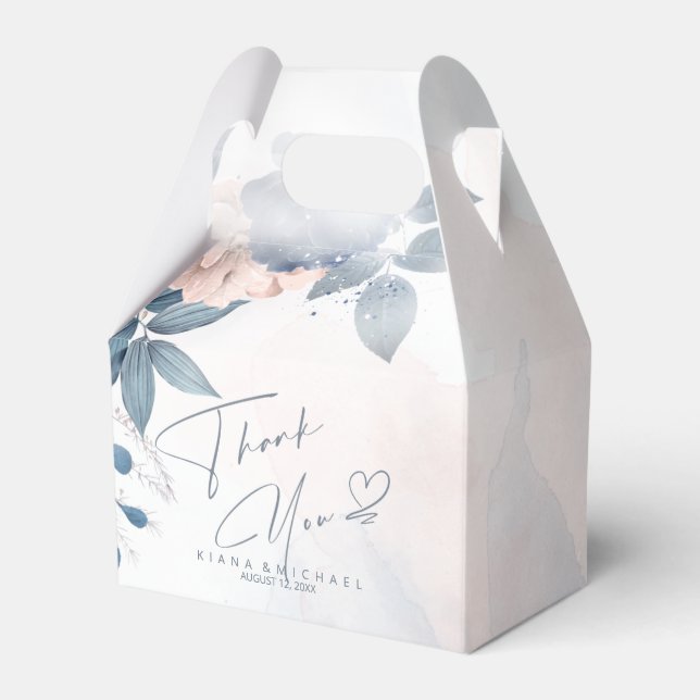 Ballotins Calligraphie Floral Merci Heart V2 Blue ID771 (Verso)