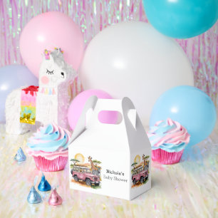 Ballotins Camion Vintage rose avec Baby shower Safari Animau