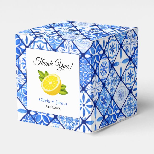 Ballotins Carrelage bleu méditerranéen Citron Merci Mariage (Verso)