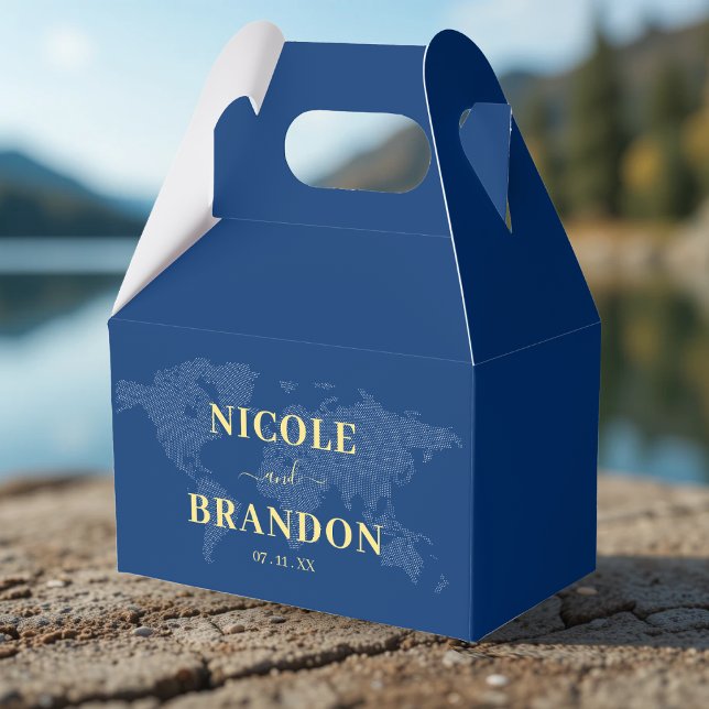 Ballotins Carte du monde bleu Destination Mariage (Blue World Map Destination Wedding Favor Boxes
)