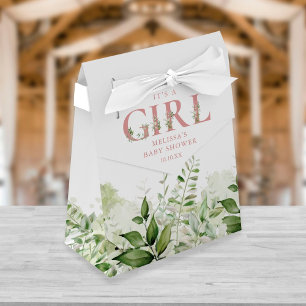 Ballotins C'est une fille Baby Shower avec feuillage et rose